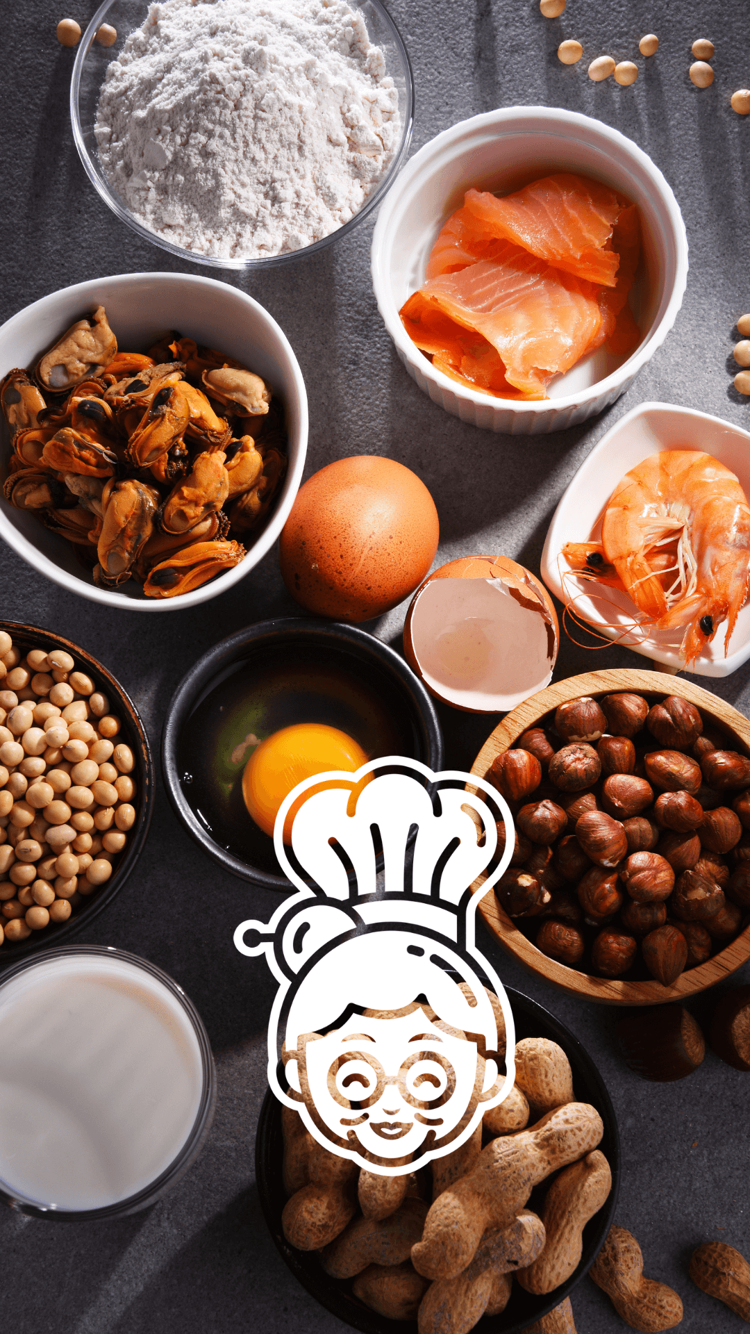Overzicht van ingredienten met veelvoorkomende allergenen, zoals gluten, ei, vis, schaaldieren, pinda's en noten