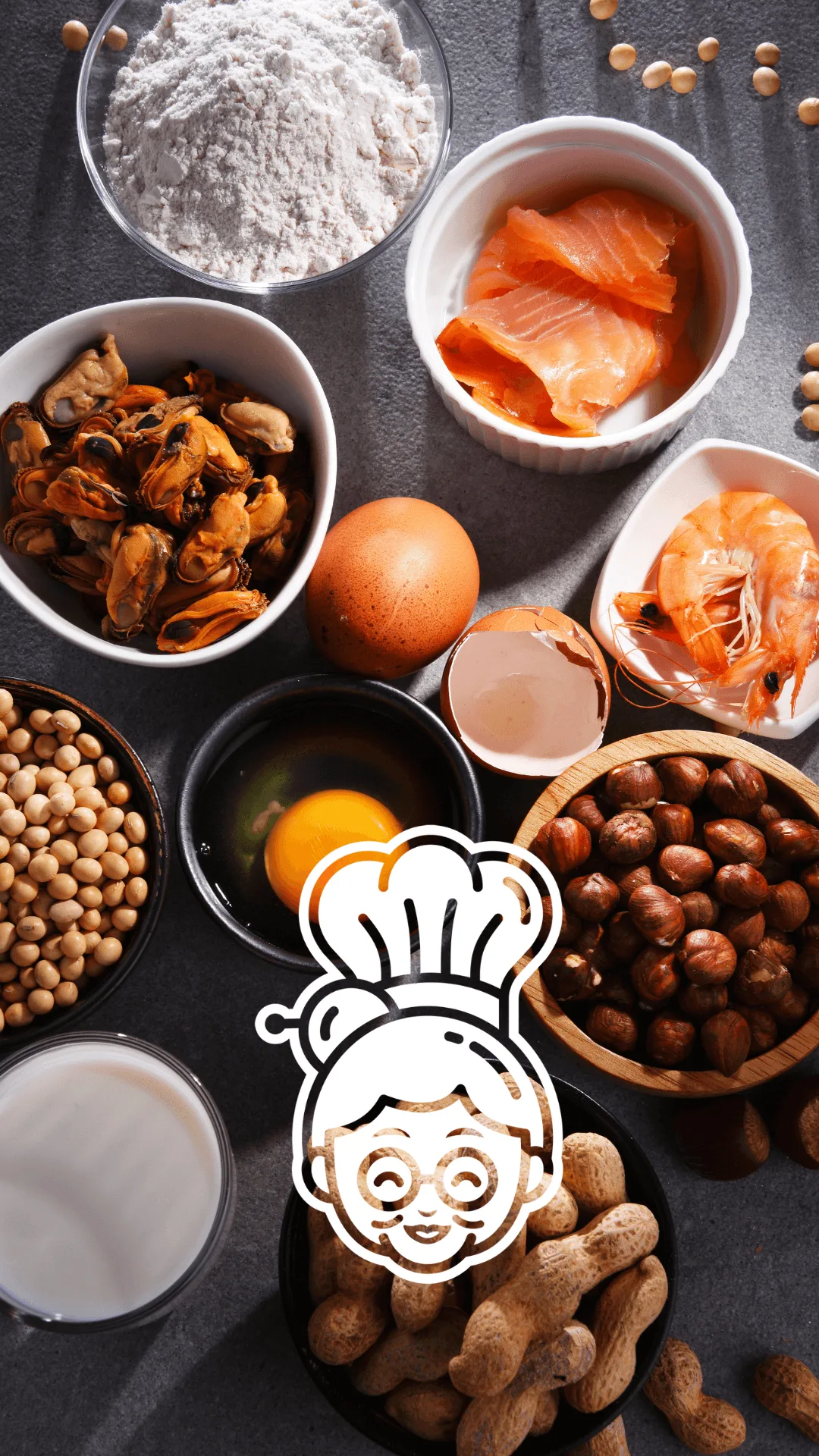 Overzicht van ingredienten met veelvoorkomende allergenen, zoals gluten, ei, vis, schaaldieren, pinda's en noten